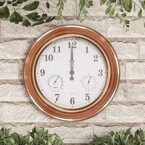 Pure Garden 18-Inch Copper Wall Clock Thermometer, Brown